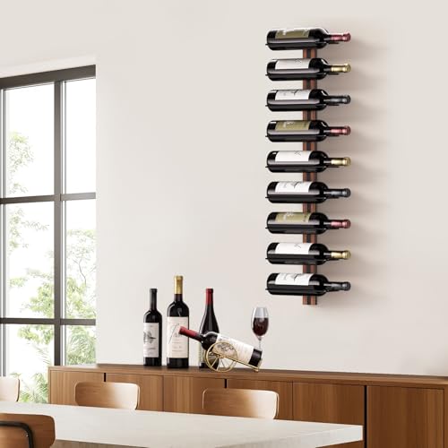 B4Life Wine Rack Wall Mounted for 9 Wine Bottles, Wood Wine Racks for Wall, Wine Holder Wine Bottle Racks for Kitchen, Dining Room, Bar