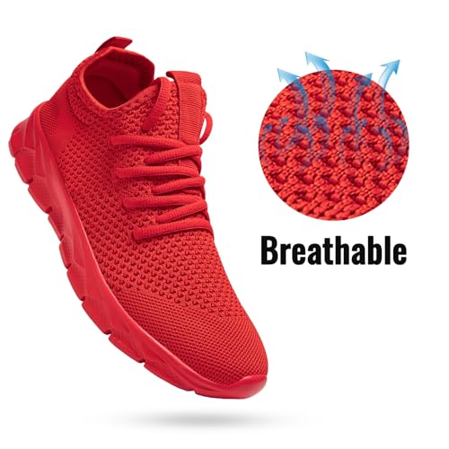 Image of Men Running Shoes Tennis Walking Gym Slip On Athletic Fashion Sneakers Lightweight Breathable Sport Shoe Red Size 7