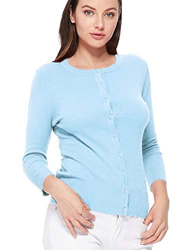 Image of Women's 3 /4 Sleeve Crew Neck Button Down Stretch Knit Cardigan Sweater (S-3XL)