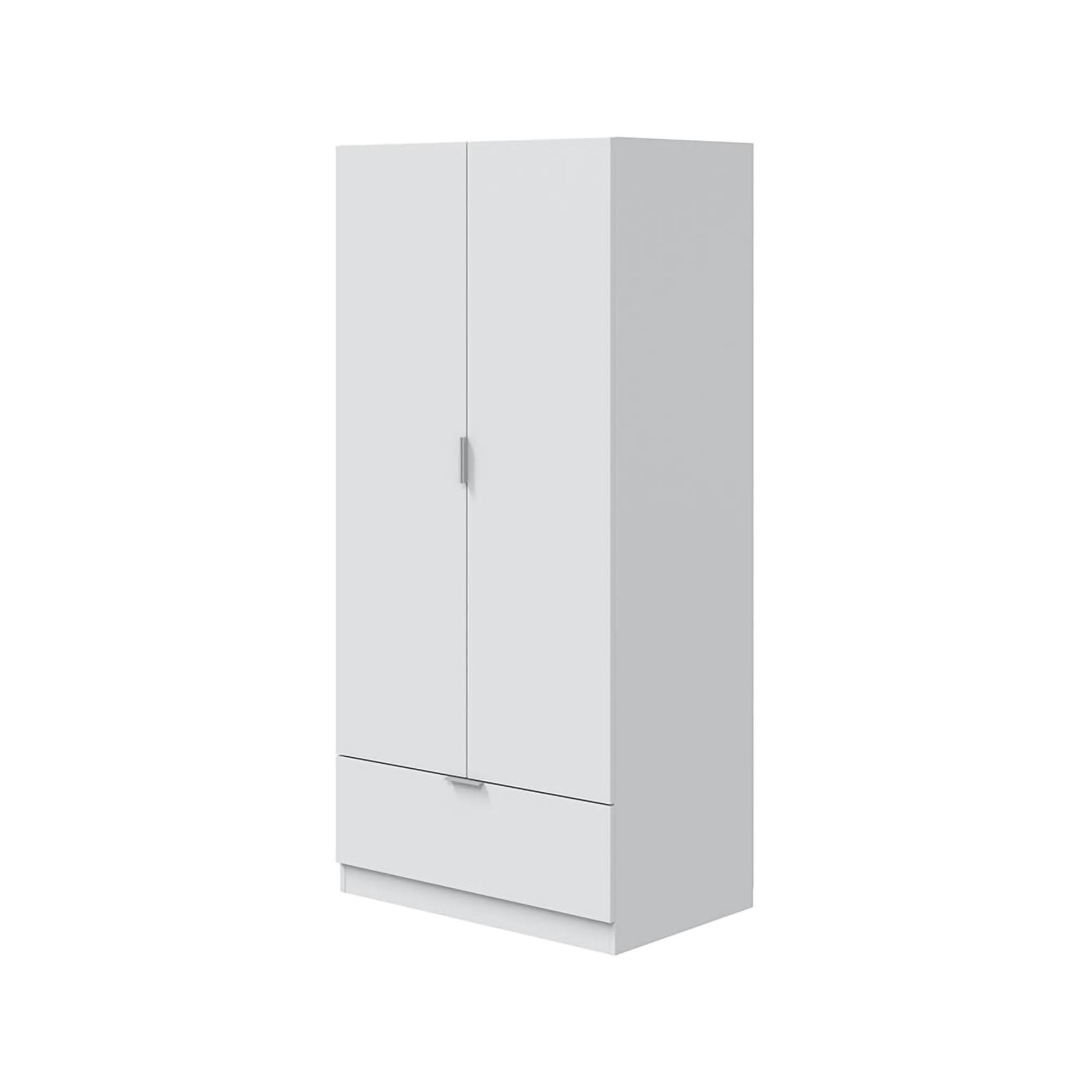 Dmora Guardaroba 2 Ante Westbrook 51x170h cm Bianco Appendiabiti un Ripiano, Armadio Camera da Letto un Cassetto
