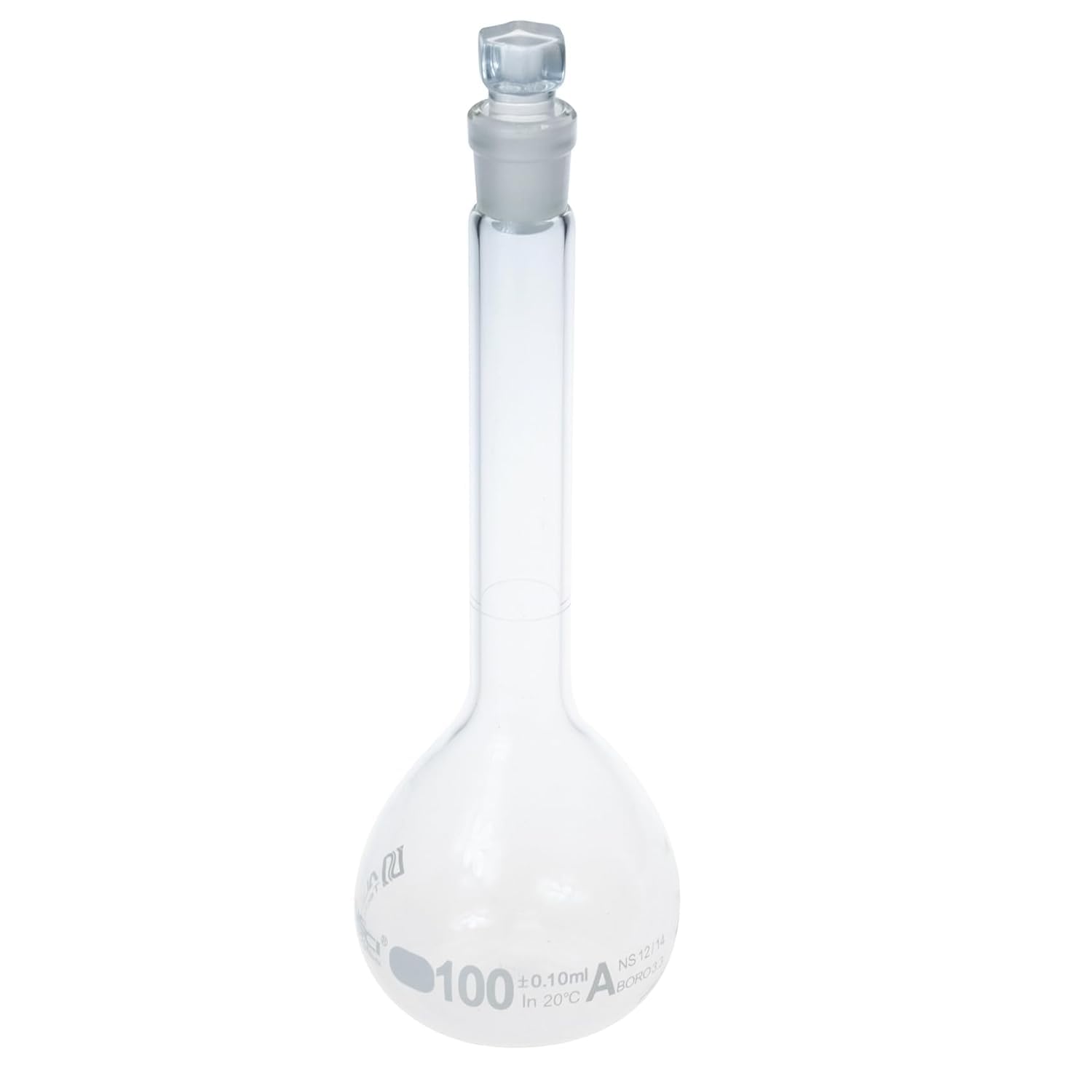 ALWSCI 2 Stück 100mL Volumetrische Kolben, Globusglas mit Glasstopfen, 3.3 Borosilikatglas, Klasse A, weiße Graduierung, Messkolben für Labor Schulprojekt