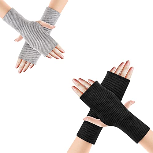 2 Paires Gants Sans Doigts Mitaine Femme Demi-doigts Gants d'Hiver,Gants Mitaines Chauffant Gants à Demi-Doigts Chaud d'hiver pour Femmes pour Chauffe-Poignets