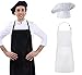 Cxing Gorro de cocinero y delantal para adultos, de poliéster liso, ajustable, elástico, con dos bolsillos, accesorio para fiestas de Navidad para la escuela de cocina en casa - Blanco