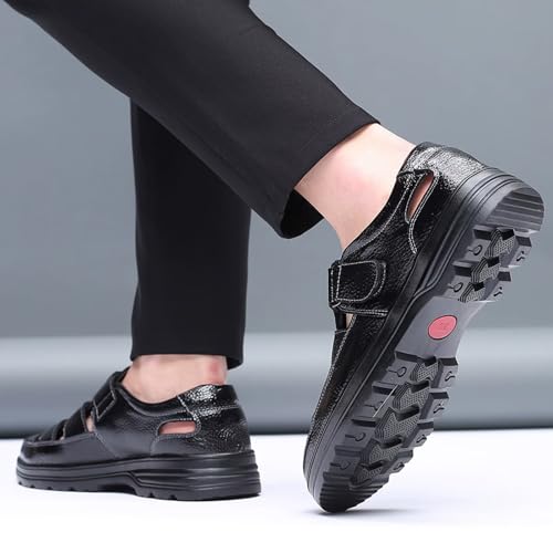 Men's Leather Closed Toe Business Sandals Summer Outdoor Casual Breathable Dress Shoes Sports Sandals for Hiking Walking Driving Office3