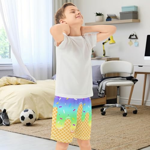 Boys Athletic Shorts Basketball Shorts Ice Cream Hiking Gym Shorts with Pocket for Outdoor Activity 7-15Y3