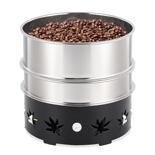 JIAWANSHUN Electric Coffee Bean Cooler with 1.1LB Capacity & Heavy Steel Base - 2-Layer Stainless Steel Mesh for Fast Cooling & Chaff Removal, Home Coffee Brewing Essential Tool 110V