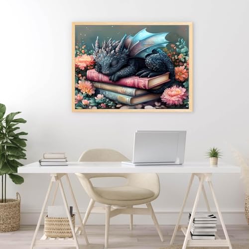Image of Dragon Stamped Cross Stitch Kits for Beginners Adults, Flower Book Dimensions Needlepoint Art Crafts,Counted Cross Stitch Kits Embroidery Kits for Beginners Adults for Home Decor 15.7X11.8inch