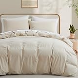 LOVQUE Bedding Duvet Cover Queen Size, 100% Washed Cotton Linen Like Natural Bedding Set with Zipper Closure (No Comforter), 90x90, Cream White