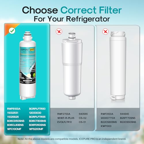 Image of ICEPURE PRO BORPLFTR50 Refrigerator Water Filter Replacement for Bosch Ultra Clarity Pro BORPLFTR55, 11032531, 12033030, 12028325, 11025825, B36CT80SNS, B36CL80ENS, WFC100MF, WFS200MF, RA450022, 4PACK