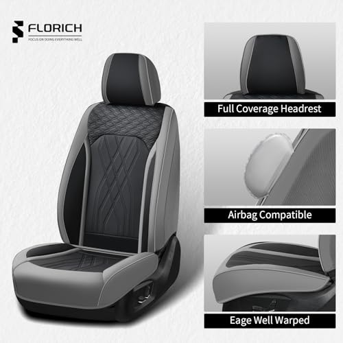 Image of FLORICH Car Seat Covers Front Seat Waterproof Faux Leather Seat Covers for Cars Premium Breathable Car Seat Protector Interior Covers Non-Slip Universal Fit for Most Car Truck SUV, Gray&Black