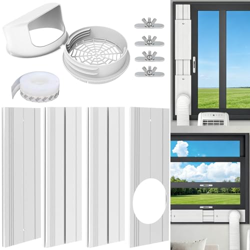 Muafafa Klimaanlage Fensterabdichtung Rolladen 4 Einstellbare Platten für Mobile Klimageräte Universal Abluftschlauch Adapter 13/15cm Fensterdurchführung für Schiebefenster