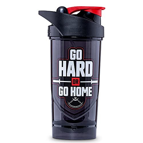 Shieldmixer Hero Pro Classic Shaker Go Hard or Go Home - BPA-frei - Gym Zubehör - Eiweiss Shaker - Fitness Trinkflasche - Schwarz - 700ml