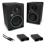 Mackie CR3.5 Creative Reference Powered 3.5" Studio Monitors Pair Black Bundle with Hosa Stereo 1/4" Male Phone to 1/4" Male Phone TRS Cable 10, Auray IP-S Isolation Pad for Studio Monitor (2-Pack)