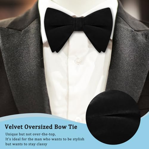 Image of Luckyvestir Velvet Bow Tie Oversized Bow Ties for Men Adjustable Black Clip on Bowtie for Tuxedo Shirt Wedding Prom