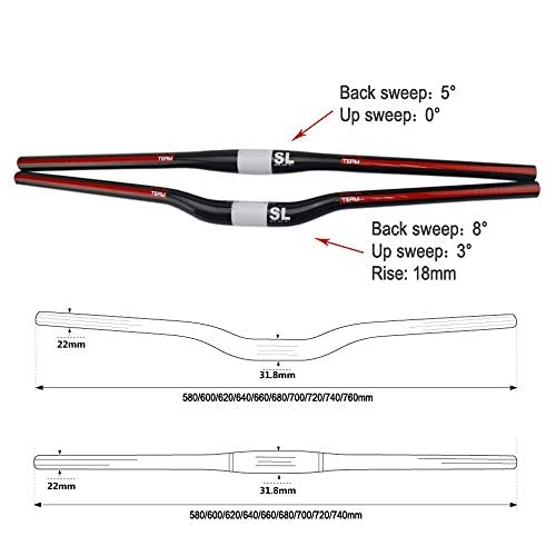 Rxl Sl Mtb Handlebar Risers Carbon Fiber Mountain Bike Handlebar Extender 31.8Mm Riser Handle Bar Ergonomic Design Red 3K Glossy 680Mm #TOP3
