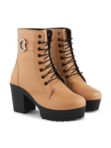 Image of JM LOOKS Women's Lace-Up Platform Block Heel Boots | Stylish and Comfortable for Any Occasion