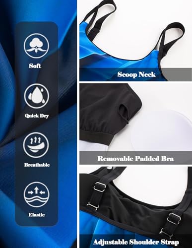 Hanna Nikole Damen Große Größe Badeanzug Bauchkontrolle Bademode Zweiteiliger mit Badehose Blaue Geometrie 58 4