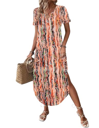 Image of Zeagoo Womens Maxi Summer Dress with Pockets Casual Short Sleeve Sundress Trendy 2026 Curve Hem Long Dress