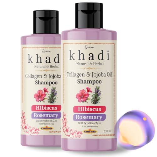 Image of Khadi Hibiscus & Rosemary Mint Shampoo with Collagen | For Curly & Wavy hair shampoo with Jojoba Oil | 420 ML (Pack of 2)