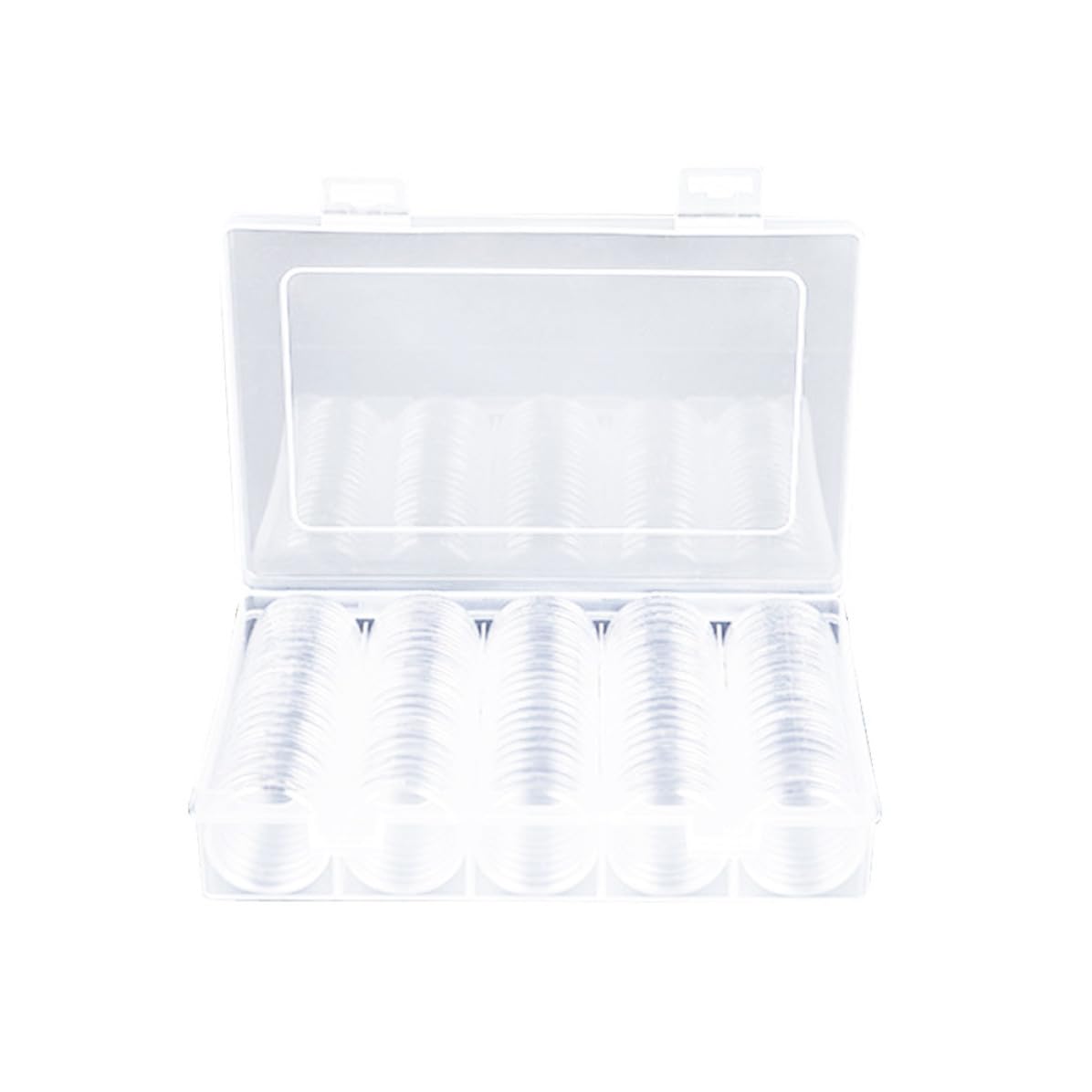 Caja de almacenamiento de plástico para monedas con bandeja transparente, organizador de 2 uds.