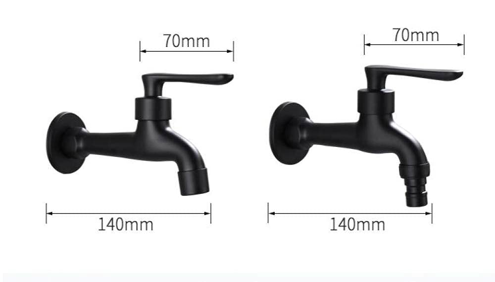 VVW&LIU Badezimmer schwarz Einzel-Kaltwasserhahn Wand Waschmaschine Einzelhahn Kaltwasserhahn Garten schwarz Wasserhahn,A Long