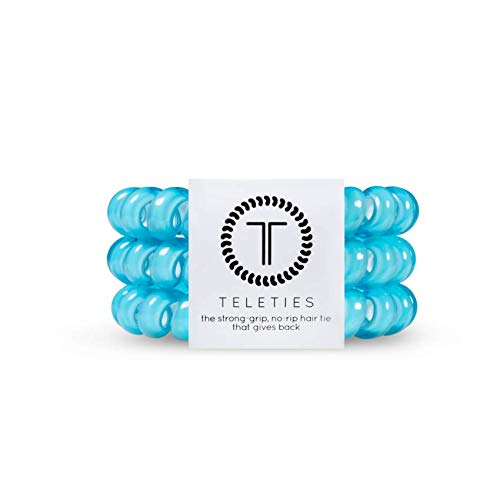 TELETIES - Spiral Hair Coils - Ponytail Holder Hair Ties for Women - Phone Cord Hair Ties - Strong Grip, No Rip, Water Resistant, No Crease Hair Tie Coils - 3 pack (Large, Maliblu)