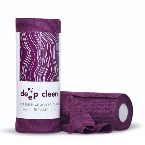 Image of Microfiber Tearable Cleaning Cloth Roll - 20 Pulls | Reusable, Super Absorbent, Easy to Tear | Ideal for Kitchen, Car, Electronics, and More | 180 GSM (Purple)