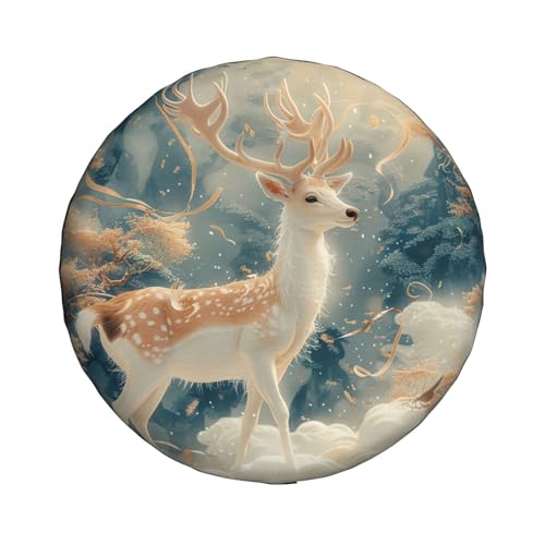 Image of Deer Spare Tire Cover Wheel Protectors Weatherproof Deer Pattern Wheel Covers Universal Fit for Trailer RV SUV Truck Camper Travel Trailers Accessories 17 Inch