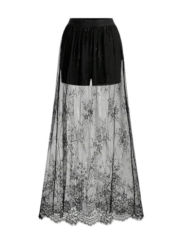 Verdusa Women's Lace Maxi Skirts Flowy Mesh Festival Outfit Rave Beach Vacation Long Skirt