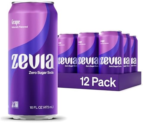 Zevia Zero Sugar Soda, Grape, 16 oz Cans (12-Pack) – Naturally Sweetened, Non-GMO Project Verified, Gluten-Free, Vegan