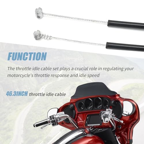 Image of Saihisday 46.3 inch Motorcycle Throttle Idle Cable Braided Wire Kit, Stainless Steel Braided Throttle Idle Cable Replacement for Harley Touring Road Glide Street Glide Electra Glide Road King 2000-2006