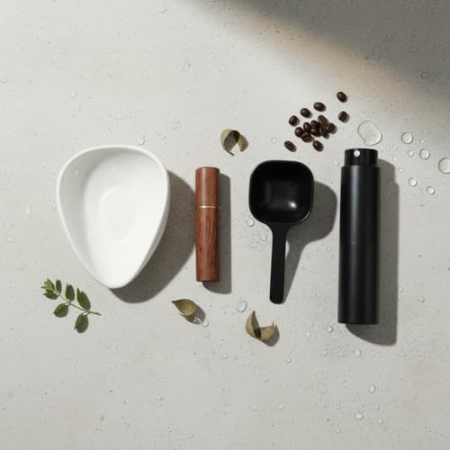 Image of Street27 Premium 4-in-1 Espresso Accessories Kit | WDT Coffee Needle Stirrer (6 Stainless Steel Needles, Wooden Handle & Stand),Ceramic Dosing Tray, Coffee Scoop & Static Reducing Spray Bottle (Black)