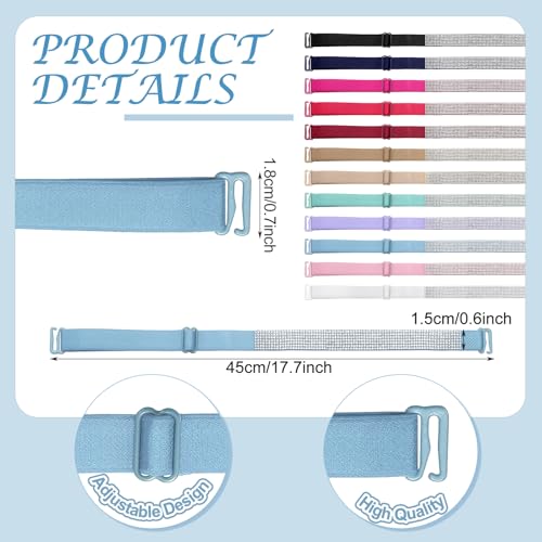 12 Pairs Women's Glitter Bra Straps Bulk Bling Rhinestones Non slip Bra Shoulder Straps Dress Ladies Lingerie Shiny2