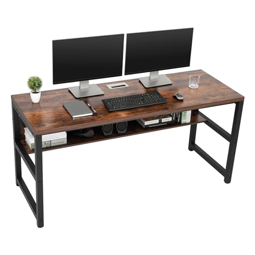 TOPSKY Computer Desk with Bookshelf/Metal Hole Cable Cover 1.18" ...