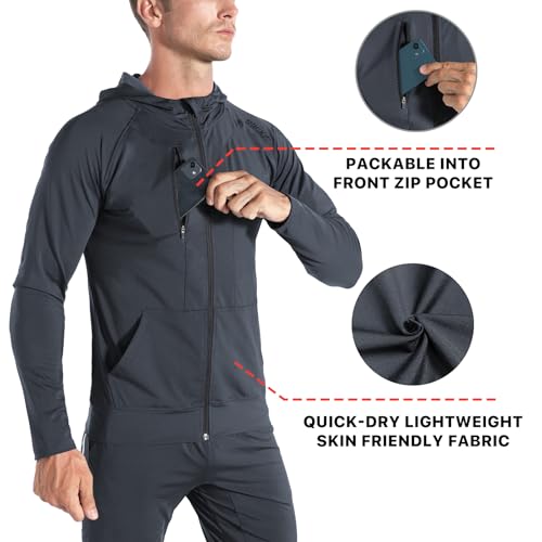 Image of BROKIG Mens Windbreak Running Jacket Zip Up Hoodie | Lightweight,Zip Pocket,Workout,Gym,Athletic,Track,Golf,Cycling,Full Zip Hoodie Jackets,Windbreaker,Jogging Sweatshirts