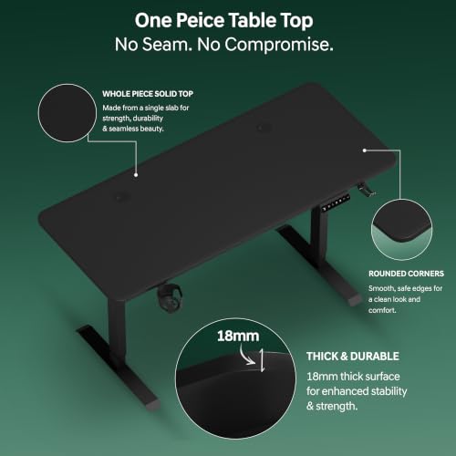 Image of Dr Luxur Stallion Electric Standing Desk | XL Large Height Adjustable Desk | 110KG Load | 3 Memory Presets | Zero Wobble | Child Lock | Low Noise Motor | 5 Year Warranty (Black, 1400 * 600 mm)