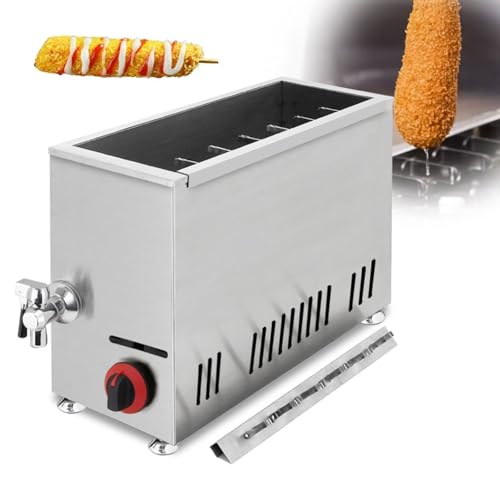 YXFAZPP Freidora Comercial para Perros Calientes, Fabricante de Perros para quesos de Acero Inoxidable 21L, Freidora de Gas para Perros de maíz de 12 Piezas, Freidora de jamón de Gas