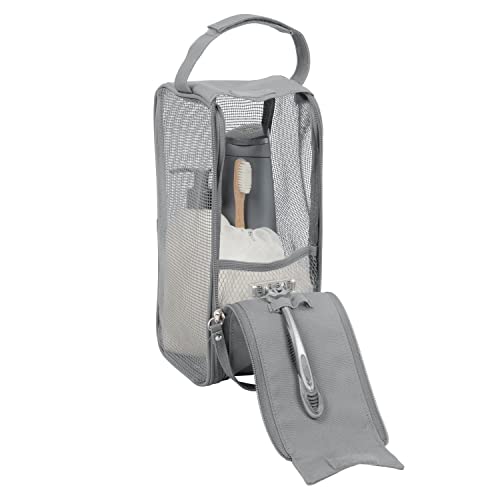 Simplify Hanging Mesh Toiletry Bag | Travel Organizer | Perfect for Dorm | Gym | Back to School | Shampoo | Shower Accessories | Grey