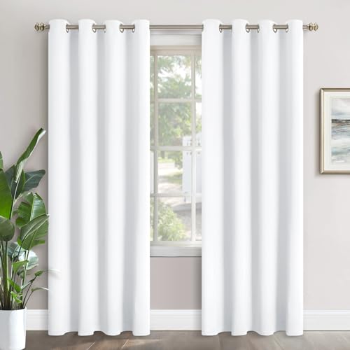 Image of YoungsTex White Curtains 84 Inches Length Grommet Privacy Living Room White Window Drapes Thermal Insulated for Sliding Door Dining Bedroom, 2 Panels, 52 x 84 Inch