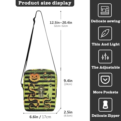 small messenger bag for men mens crossbody cross body purses for women Adjustable Strap for business business- Fire Halloween Snakes Stripe3