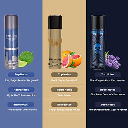 Police Light Blue + Millionaire Homme + To Be Man Deo Combo Set 600ml (Pack of 3) For Him - Image 2