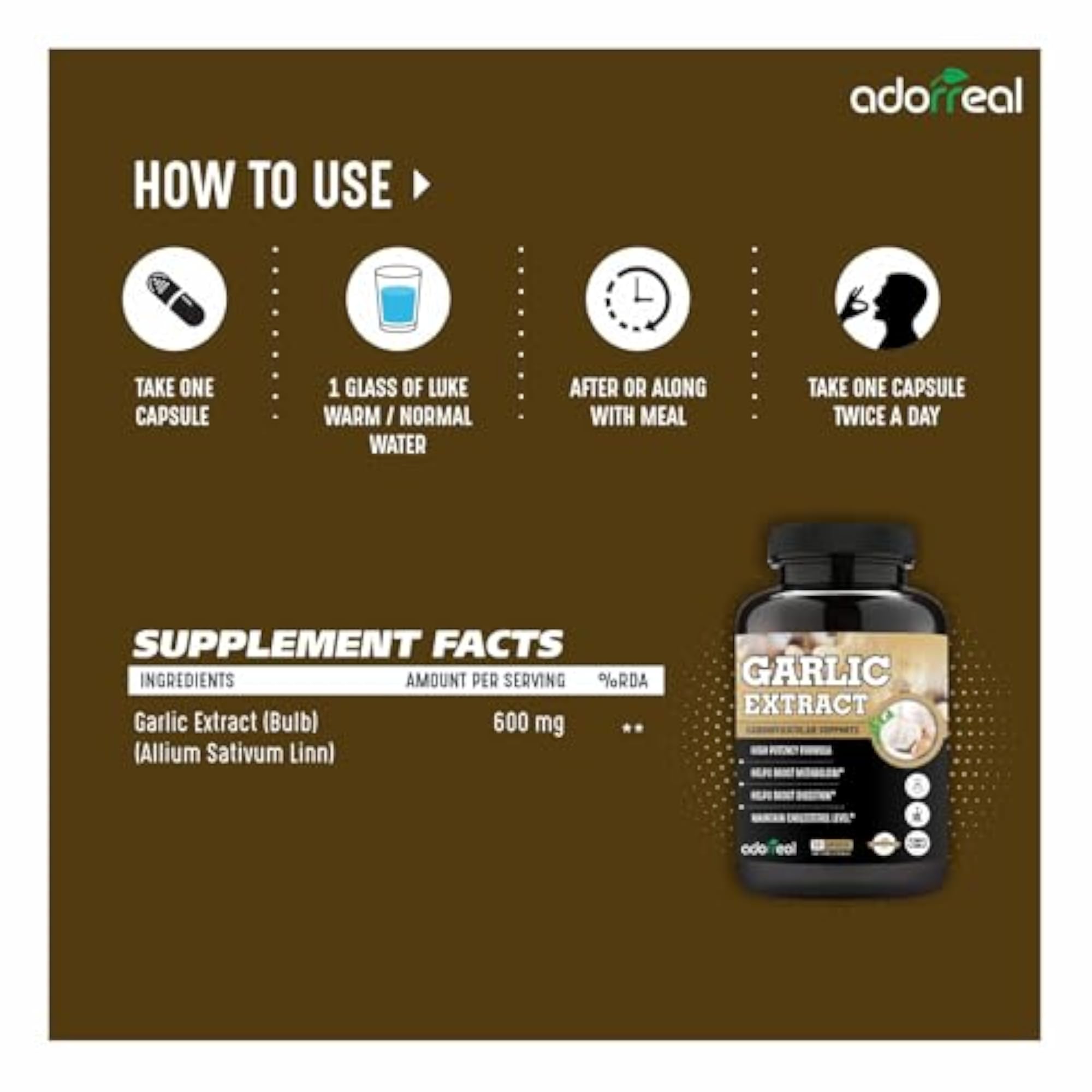 Adorreal Garlic Capsule, 60 Count