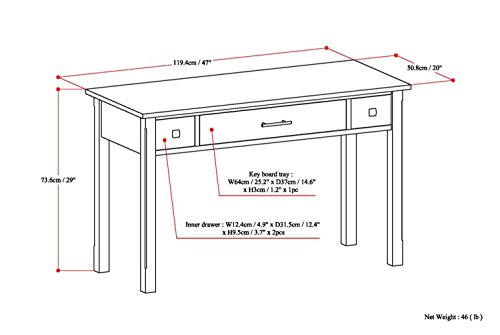 Image of SIMPLIHOME Avalon Writing Desk - 47 Inch Wide Solid Wood Desk in Brunette Brown, Contemporary Home Office Computer Table for Workspace or Study with 2 Drawers and Flip-Down Keyboard Tray