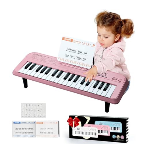 37 Keys Keyboard Piano for Kids, Pink Portable Music Toy for 2 Years Old Girls, Early Learning Educational Electronic Musical Instrument First Birthday Gifts for Toddler Aged 3 4 5 6 7 8 9
