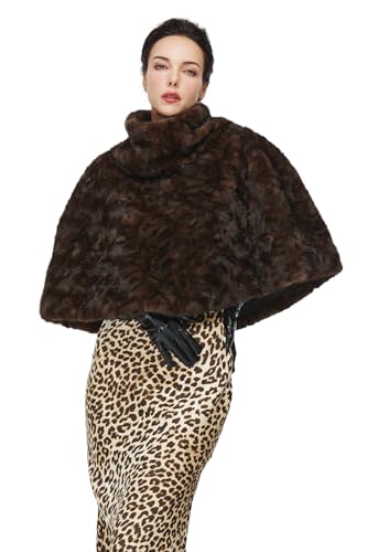Women Faux Fur Cape Poncho 1920s Mink Fur Wraps for Halloween Christmas Cosplay
