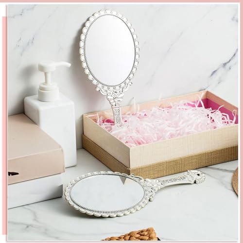 Qunclay 12 Pcs Vintage Handheld Mirror with Handle, 9.8" L x 4.5" W Sliver Embossed Portable Small Mirrors Bulk for Princess Party Favors, Birthday Gifts, Classroom Rewards & Daily Travel Use