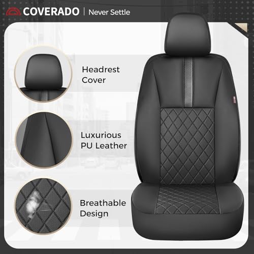 Image of Coverado Car Seat Covers Full Set, Automotive Leather Seat Covers for Car，Universal Fit Front Back Seat Cover, Non-Slip Waterproof Breathable Car Seat Protector