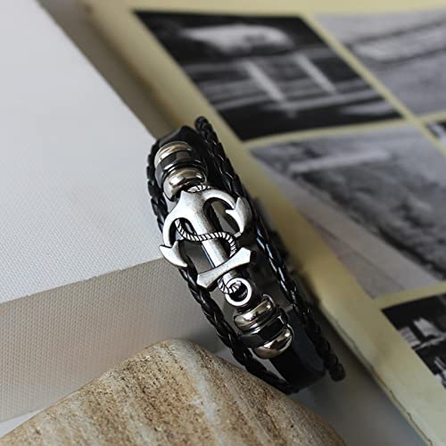 yesTGE Pulseira masculina vintage multicamadas trançadas à mão pulseiras de couro para homens e mulh