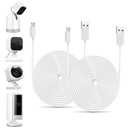 TEKCAM Charger Extension Cable Compatible with Blink Mini Pan Tilt Ring Indoor Cam (2nd Gen) 16 FT Micro USB Waterproof Charging Extension Cord Security Camera Power Extension Cable 2 Pack