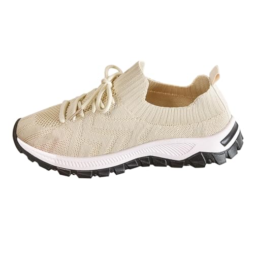 Zapatillas de verano ligeras para mujer, zapatos de entrenamiento, para el tiempo libre, para caminar, correr, zapatos ortopédicos, pies anchos, trekking, cómodos, ligeros, beige, 37 EU